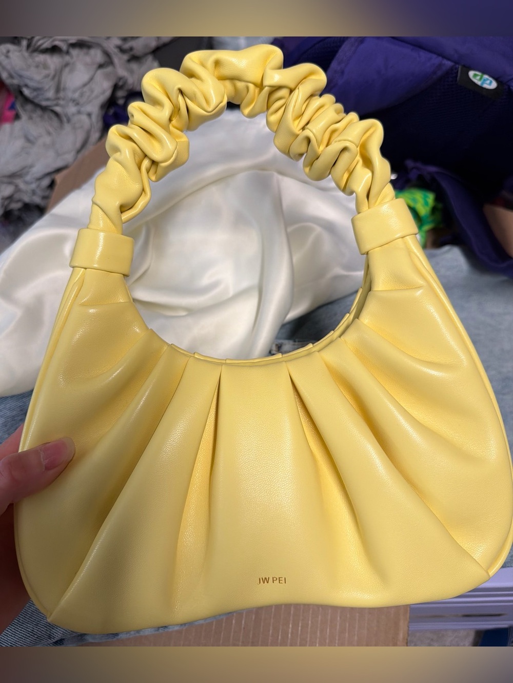 JW PEI Lemon Yellow Pleated Scrunch Handle Hobo